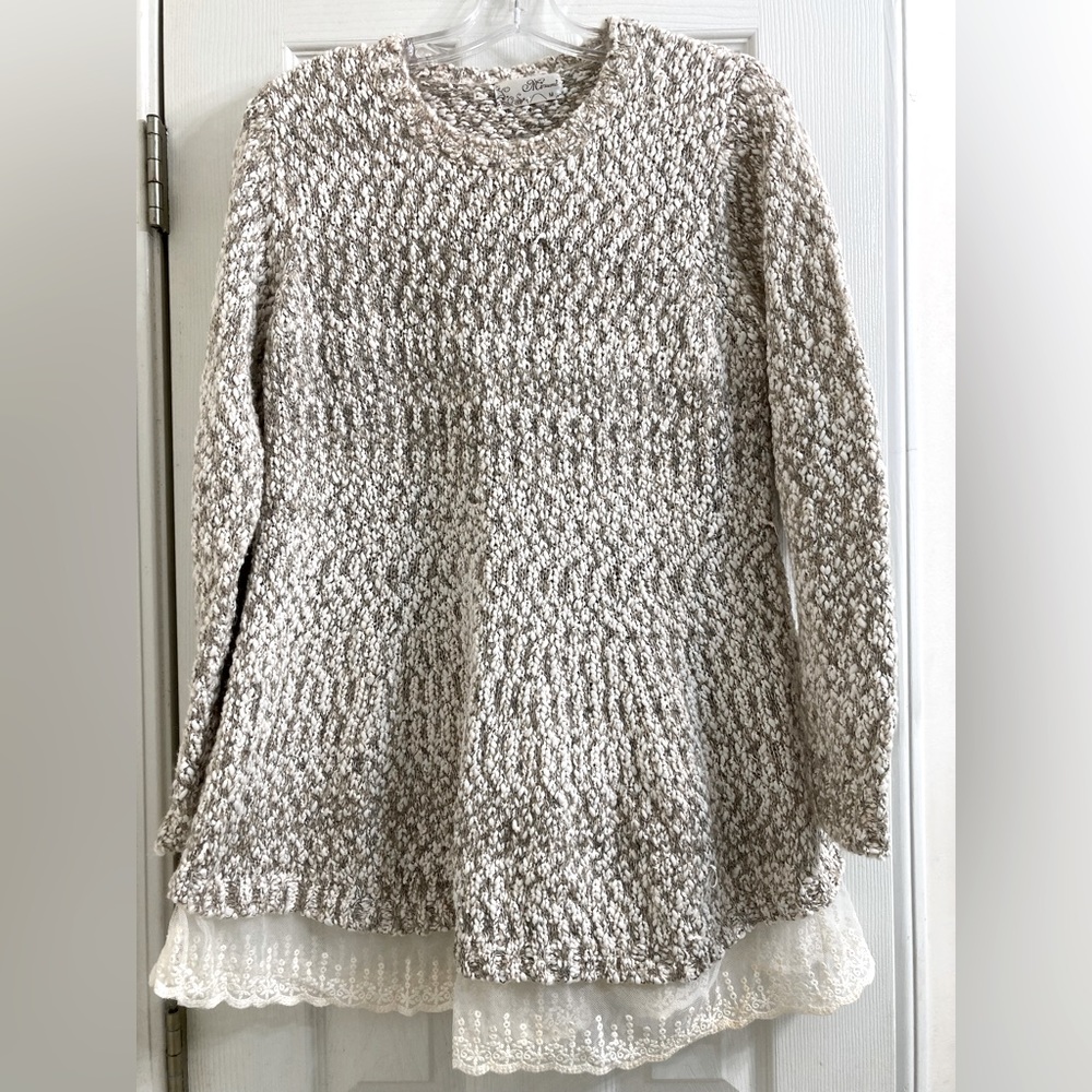 Mirumi Women’s Marled Knit Lace Hem Sweater  Size M. NWOT